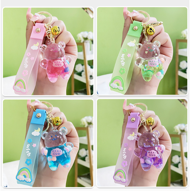 KHIOPNT Kawaii Keychain Bear Liquid Floating Quicksand Cute